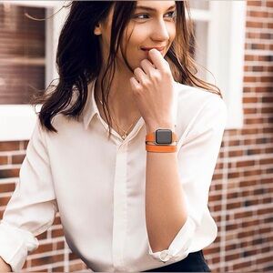 Orange Genuine Leather Apple Smartwatch Band Bracelet